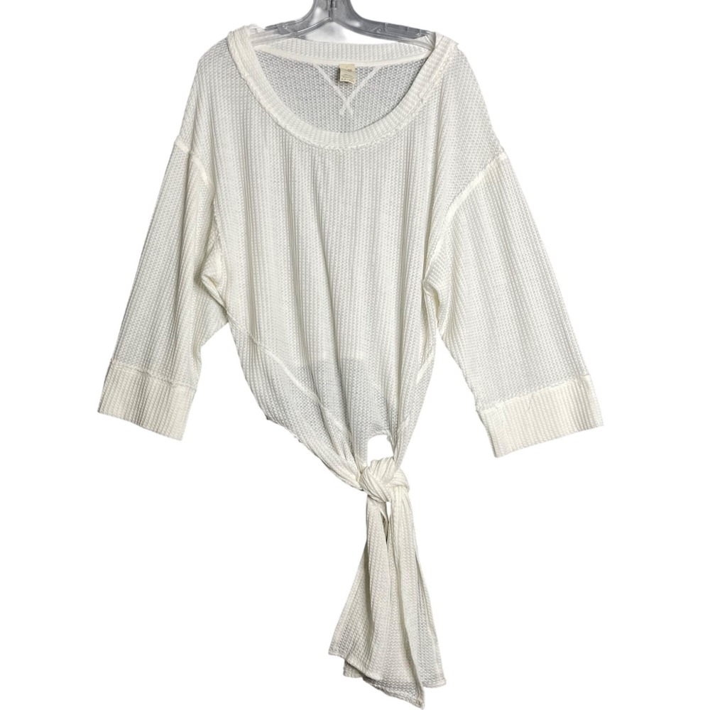 We The Free Waffle Knit‎ Top Womens L Cream Side Tie Thermal Oversized Slouchy